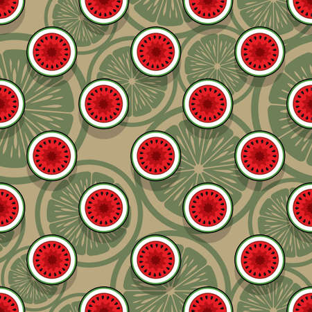 Seamless pattern with watermelon slice graphics. Vector art illustration. Ideal for wallpaper, packaging, fabric, textile, wrapping paper design and any kind of decoration and craft.のイラスト素材