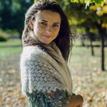 beautiful girl in autumn Parkの写真素材