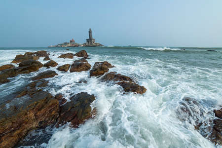Vivekananda Rock Memorial and Thiruvalluvar Statue, Kanyakumari, Indiaの写真素材