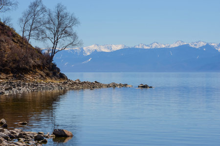 beautiful panorama of lake Baikal with mountain views