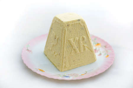 Traditional curd Easter cake with the letters XB "Christ has risen" in traditional folk style.の写真素材