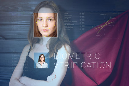 Recognition of a female face by layering a mesh and the calculation of the personal data by the...