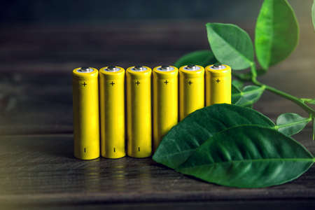 Recycling and disposal of alkaline batteries. The concept of energy friendly to the environment and ecologyの写真素材