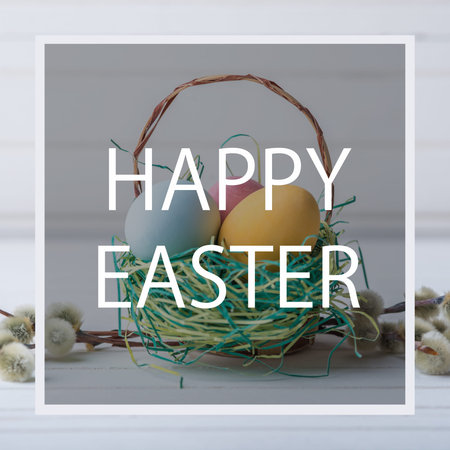 Beautiful holiday greeting card with text happy Easter
