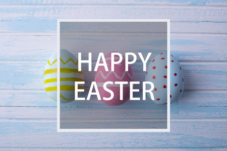 Beautiful holiday greeting card with text happy Easter
