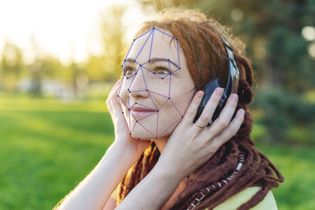 Biometric verification of a modern young woman. The Concept of a new technology of face recognition...