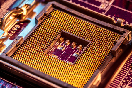 A modern chipset without a chip in the motherboard. Socket for the processor. The concept of...