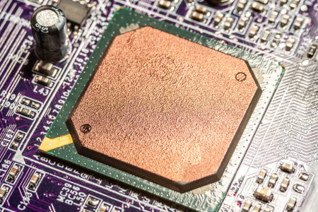 Modern processor CPU on the motherboard of the computer. The concept of technology hardware and...