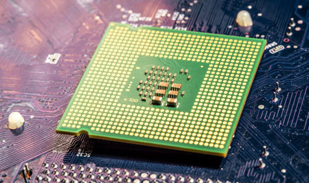 Modern processor CPU on the motherboard of the computer. The concept of technology hardware and...