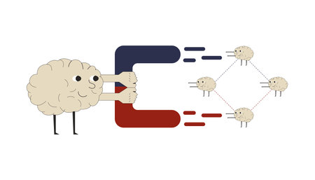 A concept illustration with a large Central character - the brain attracts other brains with a magnet.のイラスト素材