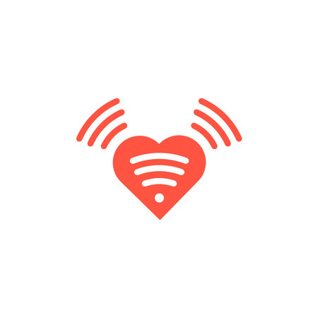 Heart symbol with radio waves spreading influence on people online.のイラスト素材