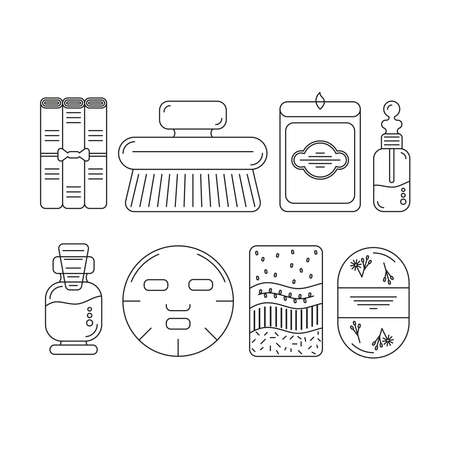 A set of items for body and face care spa home. Black and white icons.のイラスト素材