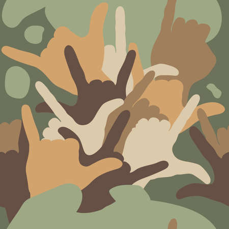 Seamless modern military pattern from the American sign language I love you.のイラスト素材