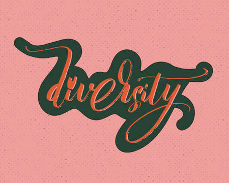 Calligraphy of the word diversity in orange on a retro pink background with texture.のイラスト素材