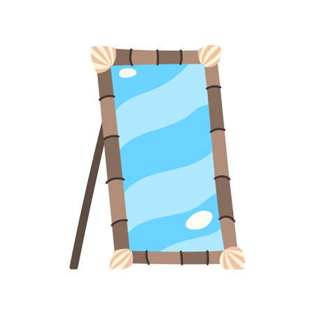 A marine-style floor mirror with shells on the frame for a Mediterranean interior.のイラスト素材