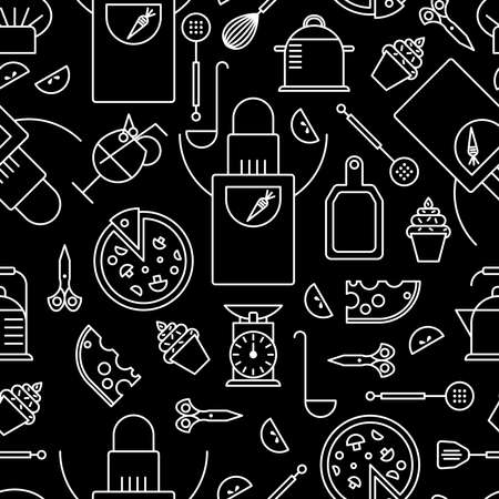 Seamless doodle pattern tableware and food items.のイラスト素材