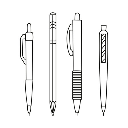 Writing tools icons set design doodle isolated.のイラスト素材