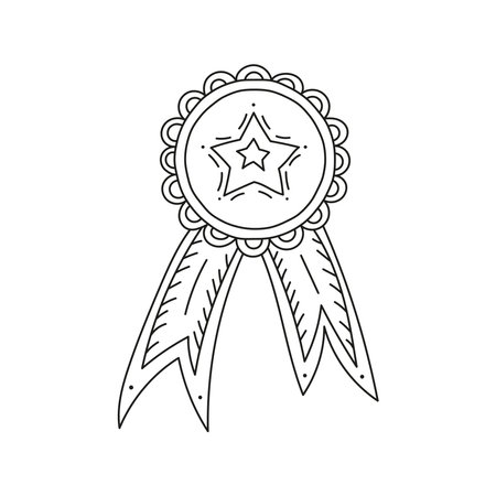 Doodle win ribbon with star at white background.のイラスト素材