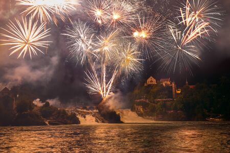 Rhine falls big fireworksの写真素材