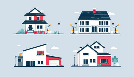 vector building illustration bundle for poster, background, printのイラスト素材