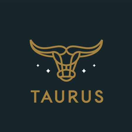 taurus simple logo monoline, minimalist bull head for brand and companyのイラスト素材