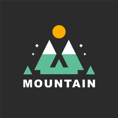 Minimalist Mountain Landscape with sun and stars for Outdoor Nature Photography Adventure Product Logo Designのイラスト素材