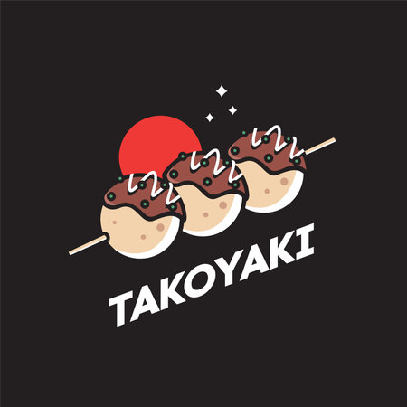 vintage takoyaki on a skewer, japanese food on a black background for traditional food productsのイラスト素材