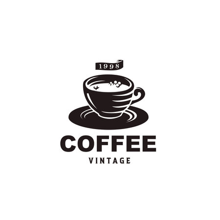 Classic Coffee shop with cup Vintage Retro Ribbon Banner logo design for cafe and restaurantのイラスト素材