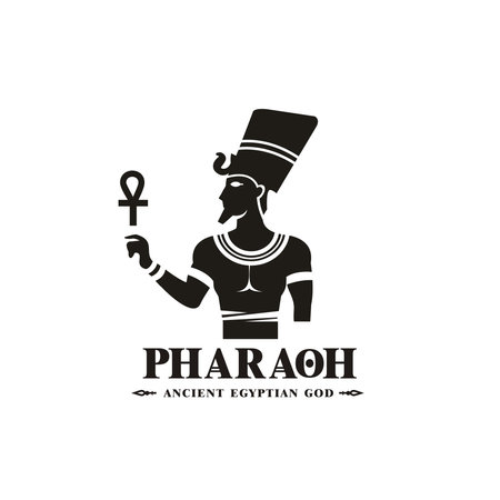 Silhouette of ancient egyptian god pharaoh, middle east king with crown and death symbolのイラスト素材