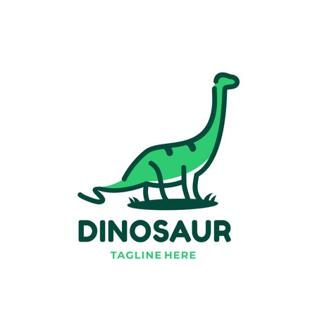 minimalistic line art outline dinosaur brontosau icon illustration vector templateのイラスト素材