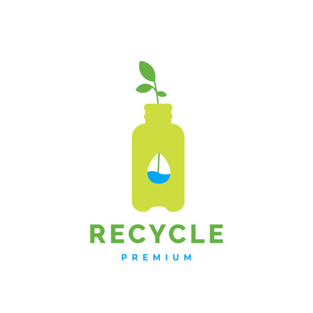 Green Recycle bottle logo with leaf nature environment vector template iconのイラスト素材