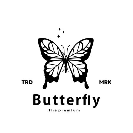 vintage retro hipster butterfly logo vector outline fly silhouette art iconのイラスト素材