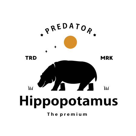 vintage retro hipster hippopotamus logo vector silhouette art iconのイラスト素材