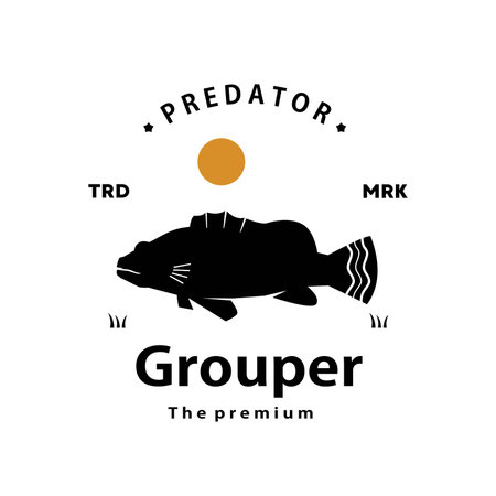 vintage retro hipster grouper logo vector outline silhouette art iconのイラスト素材