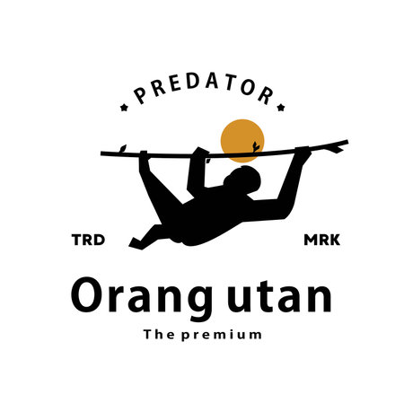 vintage retro hipster orangutan logo vector silhouette art iconのイラスト素材