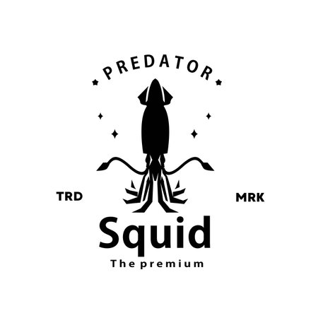 vintage retro hipster squid logo vector outline silhouette art iconのイラスト素材