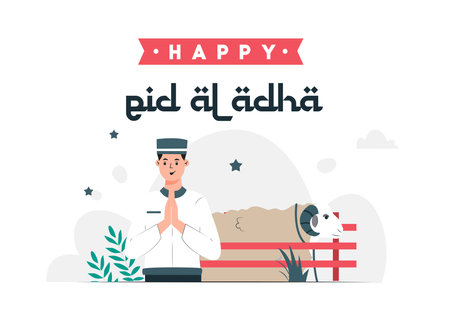 Illustration vector graphic of eid al-adha and The feast of sacrifice . sheep and man muslim Perfect for poster and bannerのイラスト素材