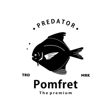 vintage retro hipster pomfret fish logo vector outline silhouette art iconのイラスト素材