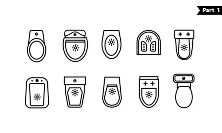 Toilet icon line bowl sanitaryware vector bathroom top viewのイラスト素材