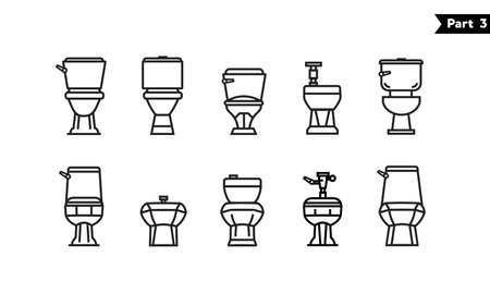 Toilet icon line bowl sanitaryware vector bathroom front viewのイラスト素材