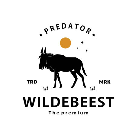 vintage retro hipster wildebeest logo vector outline silhouette art iconのイラスト素材