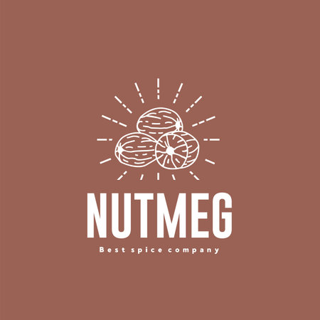 vector illustration of the nutmeg spice logo icon, nutmeg kitchen spice for the cooking industryのイラスト素材