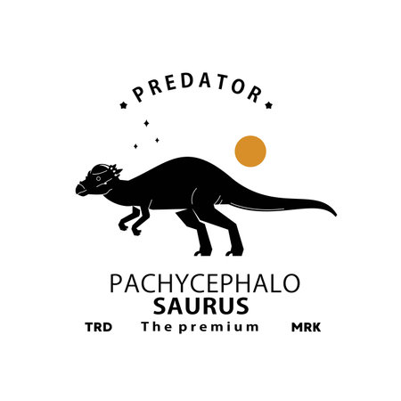 vintage hipster dinosaur, pachycephalosaurus logo vector silhouette art iconのイラスト素材