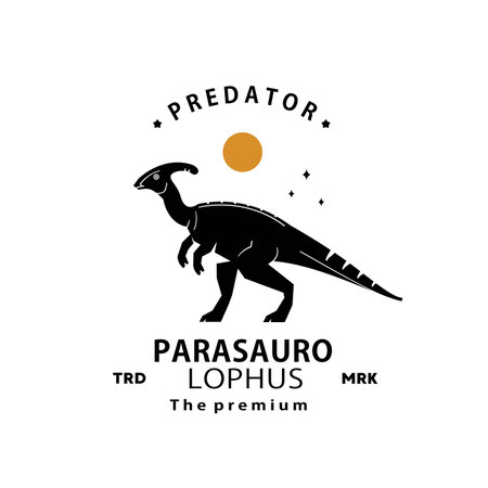vintage hipster dinosaur, parasaurolophus logo vector silhouette art iconのイラスト素材