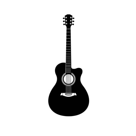 Stringed musical instrument logo illustration, acoustic guitar silhouette suitable for music stores and communitiesのイラスト素材