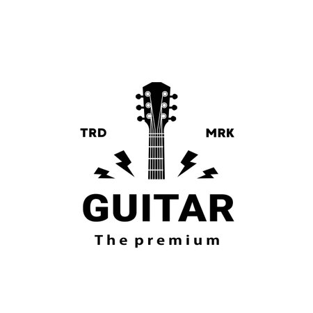 Stringed musical instrument logo illustration, guitar silhouette suitable for music stores and communitiesのイラスト素材