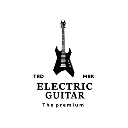 Stringed musical instrument logo illustration, electric guitar silhouette suitable for music stores and communitiesのイラスト素材