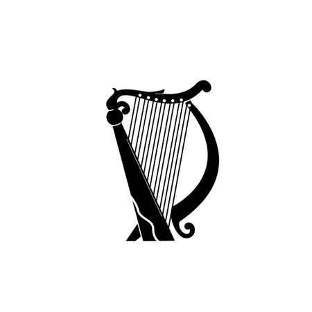 Stringed musical instrument logo illustration, harp silhouette suitable for music stores and communitiesのイラスト素材