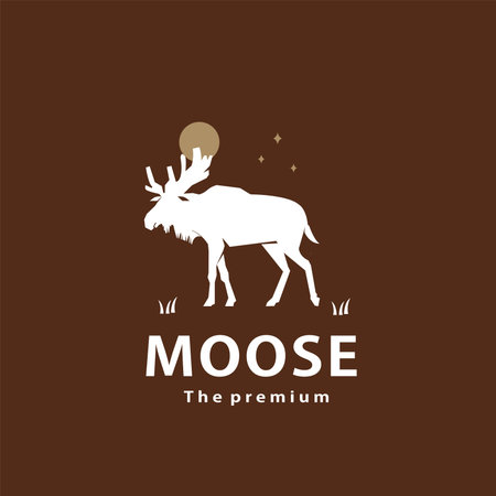 vintage retro hipster moose logo vector outline silhouette art iconのイラスト素材
