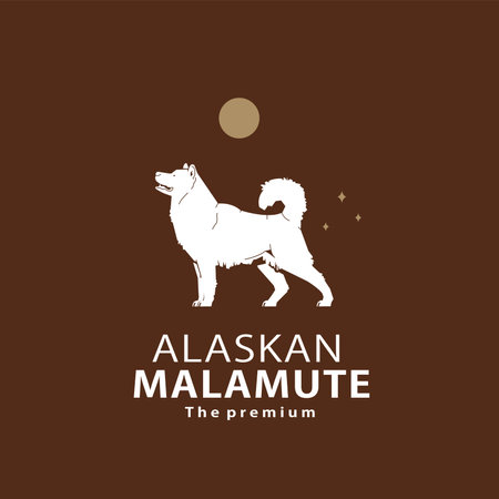 vintage retro hipster alaska malamute logo vector outline silhouette art iconのイラスト素材